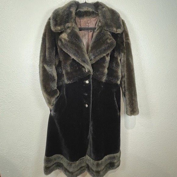 Jackets & Blazers - Vintage Borgazia By Russel Taylor Women's Long Faux Fur Coat Black & Brown Sz M